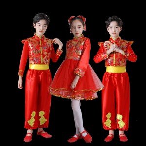 Chinese folk dance costumes China dragon drumming clothes rapper Chinese red festive Yangge dance clothes lantern performance costumes
