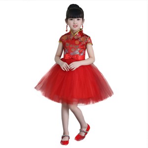 Chinese folk dance costumes china style stage performance dragon damask pattern princess competition evening party dresses