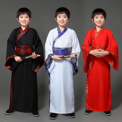 Chinese folk dance costumes for boy children ancient traditional white red black hanfu drama photos cosplay stage performance robes dresses