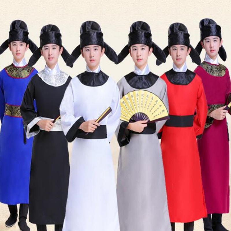 Chinese folk dance costumes for boy girls ancient Tang Dynasty costumes Hanfu children Li Bai Du Fu poet  Qu Yuan drama cosplay costumes