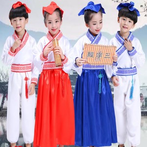 Chinese folk dance costumes for children hanfu ancient traditional stage performance girls boys school competition drama cosplay costumes
