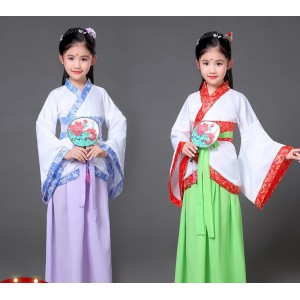 Chinese Folk dance costumes for girls ancient traditional green hanfu fairy anime drama cosplay stage performance competition robes dresses