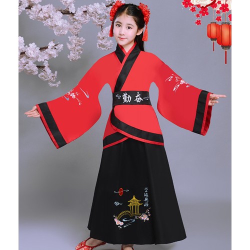 Chinese folk dance costumes for girls children hanfu red blue white boys girls ancient traditional classical fairy photos cosplay dresses
