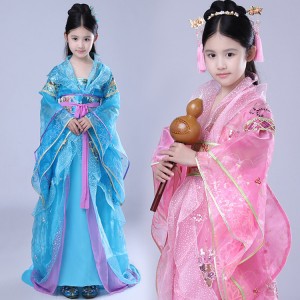 Chinese folk dance costumes for girls kids children ancient traditional dance hanfu fairy photos anime drama photos cosplay kimono dresses