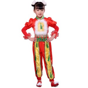 Chinese folk dance costumes for girls kids children china style ancient traditional new year celebration opening dancing dresses clothes