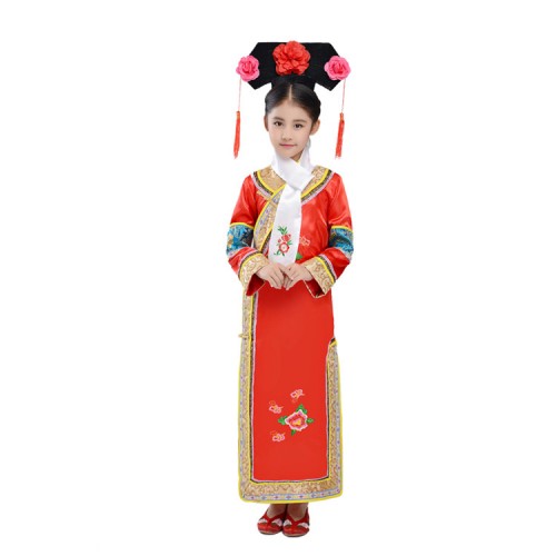 Chinese folk dance  costumes for kids children Qing Dynasty Dramaturgic Dress  Chinese Traditional Ancient Theatrical Robe Dande Wear