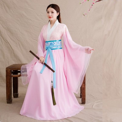 Chinese folk dance costumes for women female girls pink ancient traditional fairy ancient drama princess cosplay dresses