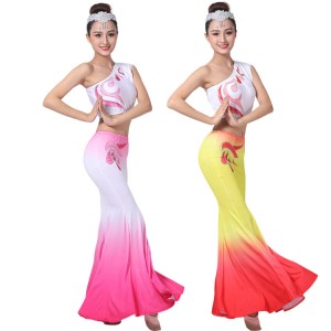 Chinese folk dance costumes for women girls traditional yi dai minority stage performance mermaid dress costumes