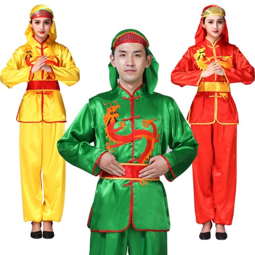 Chinese folk dance costumes for women men's  ancient traditional dragon drummer square dance stage performance costumes