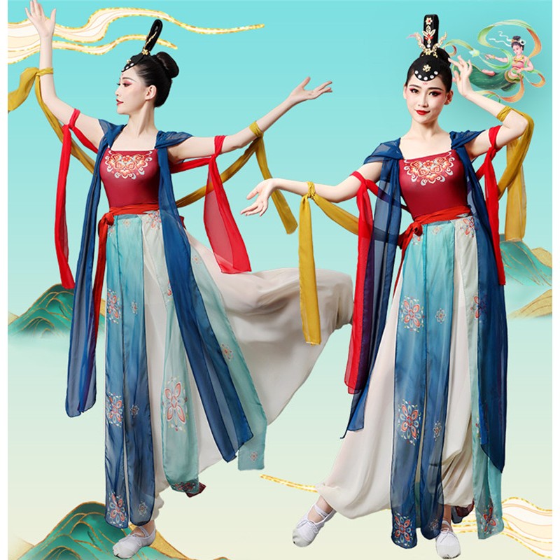 Chinese folk dance costumes for women Western Regions Dunhuang Chang e fairy Feitian Dance dresses Female Exotic Chinese Classical folk Dance Costume for female