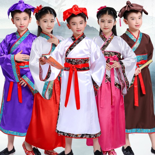 Chinese folk dance costumes hanfu for boy girls  ancient traditional fairy drama Confucius school student cosplay dresses robes