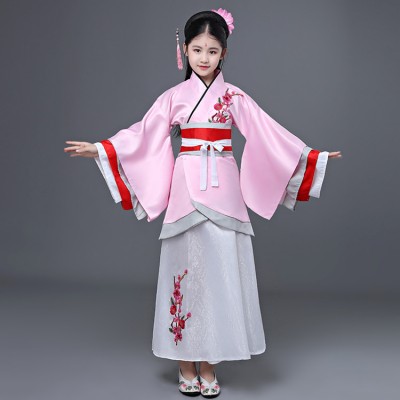 Chinese folk dance costumes hanfu for kids girls pink stage performance competition fairy ancient anime drama cosplay photos dancing robes dresses