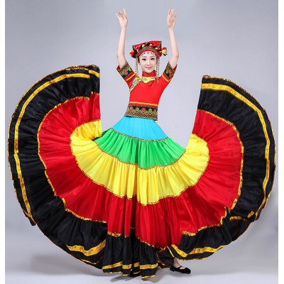 Chinese folk dance costumes Yi miao hmong people torch festival colorful big swing skirt performance costumes 