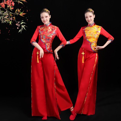 Chinese folk dance dragon costumes drumming costume festive waist drum dress yangko clothing for women