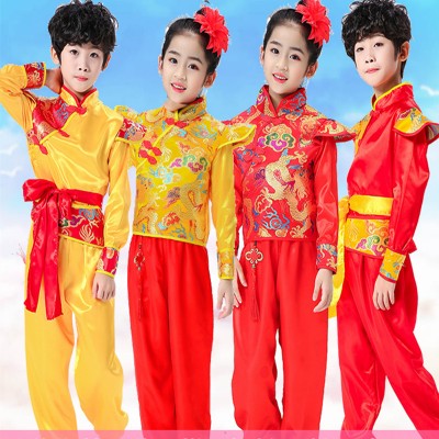 Chinese folk dance dragon performance costumes for boys girls yangko waist drum clothing children martial arts performance clothing