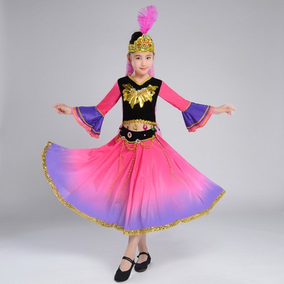 Chinese folk dance dress Children's Xinjiang Dance Performance Costumes Girls Uygur Dance Costumes girls's Minority Stage Costumes