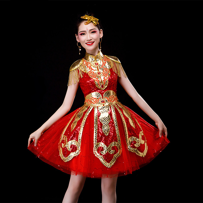 Chinese folk dance dresses dragon drum performance costume atmosphere opening dance water drum beating costumes for women