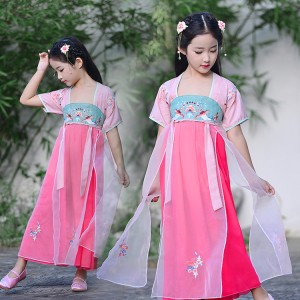 Chinese folk dance dresses for kids girls hanfu princess photography fairy show performance dresses costumes