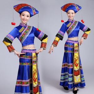 Chinese folk dance dresses for women Miao traditional Hmong yi minority stage performance cosplay robes costumes