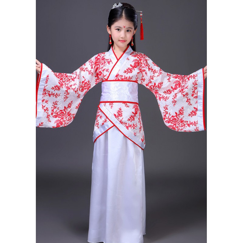 Chinese folk dance dresses hanfu for kids girls children fairy princess drama cosplay photography show performance dress costumes