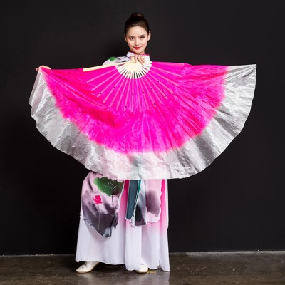 Chinese folk dance fans for women girls pink gradient colored yangko  belly fan dance 45cm big fans right hand style one piece