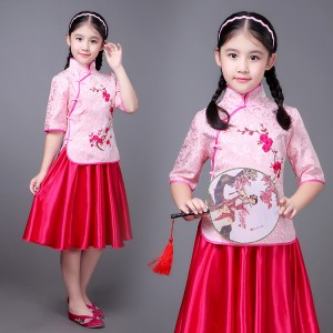 Chinese folk dance princess dress  for children girls photos drama cosplay hanfu students china style cheongsam dress guzheng costumes