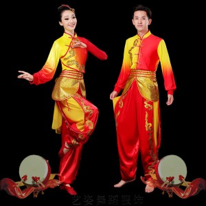Chinese folk dragon dance Costume for Female male red with gold Lantern Dance Waist Drum performance clothes Lion Dance Opening Dance Chinese Drum Performance Costumes