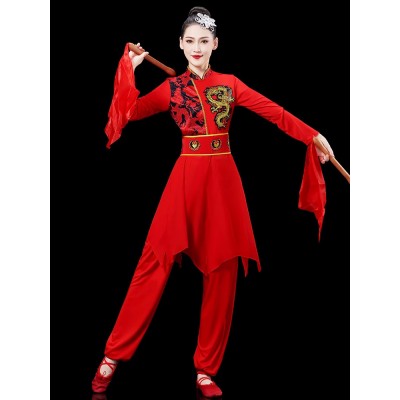 Chinese folk dragon dance costumes Waist drum performance dresses flowing Chinese style  drum water drum dance wear national festive lion square dance suit