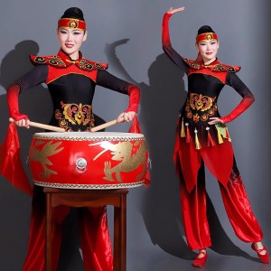 Chinese folk dragon lion Drum dance costume for women female Chinese style waist Water drums national style Opening classical dance wear for Lady