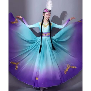 Chinese folk Xinjiang dance dresses for girls Women Ethnic minority Uyghur performance  dresses folk dance performances outfits for female