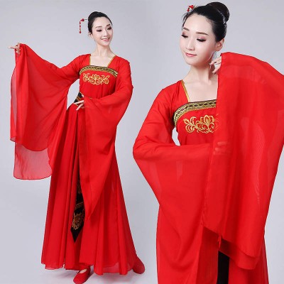Chinese red hanfu for women chinese folk Classical dance costumes Ancient Han Tang dynasty performance dress Wide Sleeve Dance Costume Fairy dress