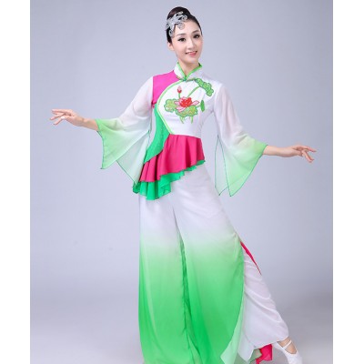 Chinese style folk dance costumes for women ancient traditional classical fan umbrella dance costumes dresses
