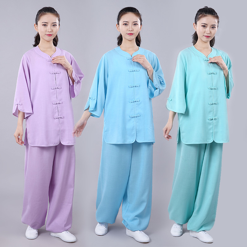 Chinese Tai Chi Kung fu Clothing for women summer mid-sleeve low-neck breathable Tai ji quan wing chun  practice clothes wushu uniforms thin cotton and linen