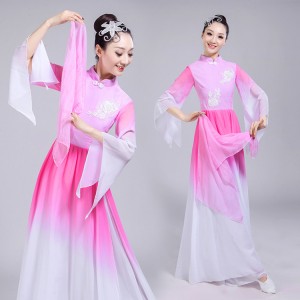 Chinese traditional folk dance costumes for adult female pink gradient fairy cosplay hanfu yangko fan umbrella dancing dresses dancewear