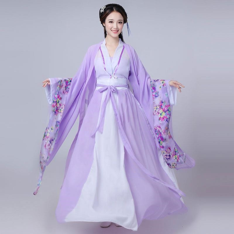 Chinese traditional Hanfu violet princess fairy cosplay dress Women's chinese folk dance costumes 