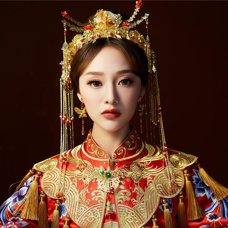 Chinese wedding brides phoenix headdress crown traditional Chinese