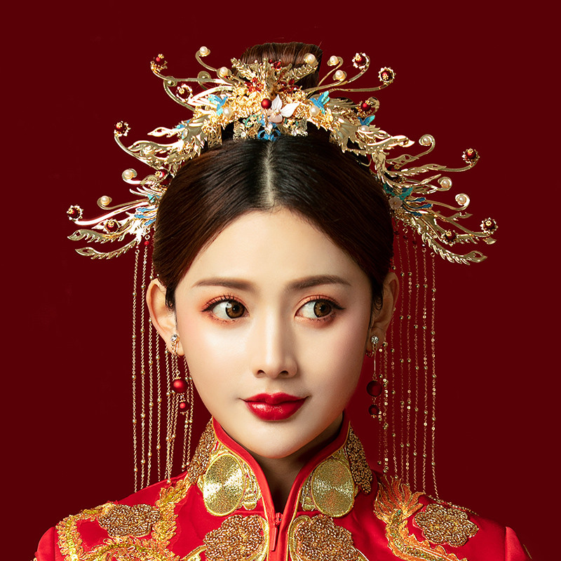 Chinese wedding party bridal phoenix hair accessories chinese ancient traditional film empress queen cosplay phoenix headdress
