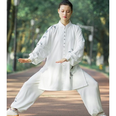 Chinese White Tai Chi suit for women and men spring and autumn kung fu uniforms Tai Chi quan wushu performance competition clothing