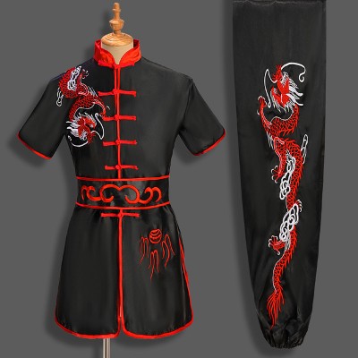 Chinese Wushu martial art performance clothing for girls boys Embroidered dragon chinese kung fu competition suit Training taichi quan clothing for kids