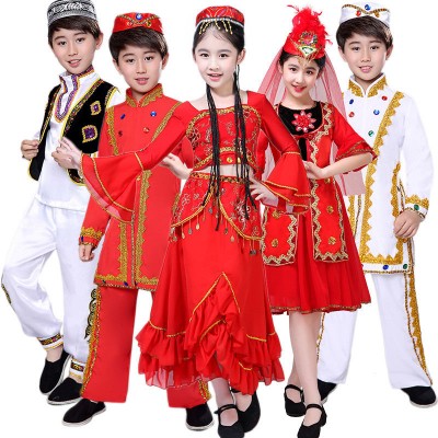 chinese Xinjiang Dance Dress for girls boys Uygur Kazak and Hui minority performance costumes