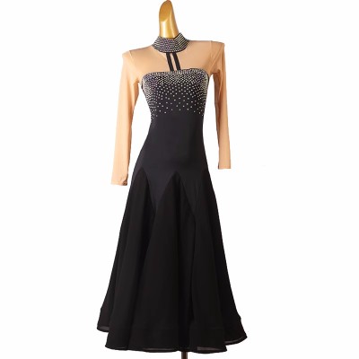 Competition black with flesh ballroom dance dresses for women girls waltz tango foxtrot smooth dance long gown for female 