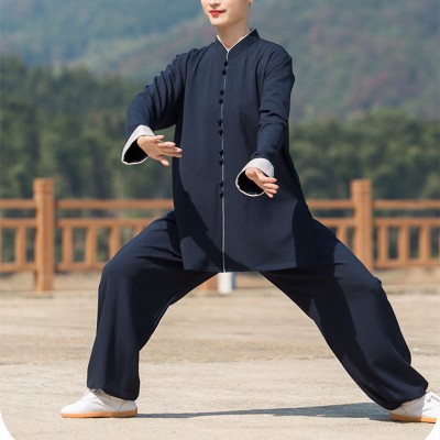 Cotton and linen Tai Chi clothing Kung fu uniforms for female and male wushu martial arts practice suit male moring exercises clothes spring and autumn
