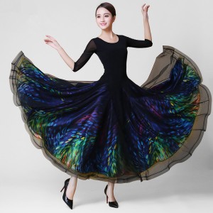 Custom size ballroom competition waltz dresses for women adult flamenco peacock tango long length big skirted stage performance dresses