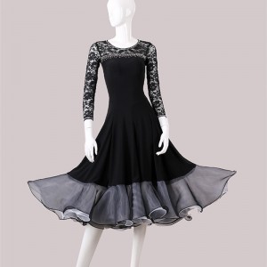 Custom size Black lace Ballroom Dance Dresses for women girls stage performance competition rhinestones waltz tango dance dress ballroom dance clothing for lady