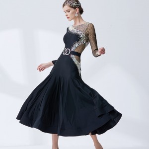 Custom size black with diamond competition ballroom dancing dresses for women girls waltz tango foxtrot smooth dancing long gown for female