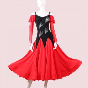 Custom size black with red competition ballroom dance dress for women girls professional stage performance waltz tango foxtort dance long dresses