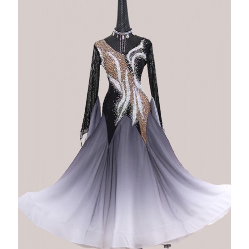 Custom size Black with white gradient colored competition ballroom Dance dresses for women girls handmade waltz tango foxtort smooth dance long dresses for female
