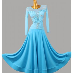 Custom size Blue Ballroom Dance Competittion Dresses Waltz Tango Foxtrot Rhythm Performance Long Skirts Costumes For Women Girls