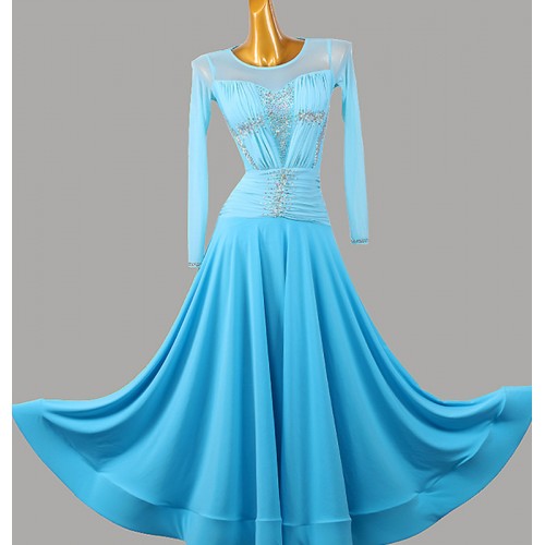 Custom size Blue Ballroom Dance Competittion Dresses Waltz Tango Foxtrot Rhythm Performance Long Skirts Costumes For Women Girls