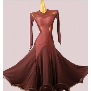 Custom size brown color ballroom dance dresses for women girls waltz tango foxtrot smooth dance long skirts for female